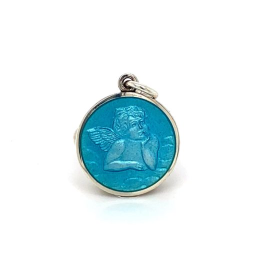 Light Blue Cherub Enamel Medal sold by Armbruster Jewelers
