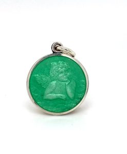 Light Green Cherub Enamel Medal sold by Armbruster Jewelers