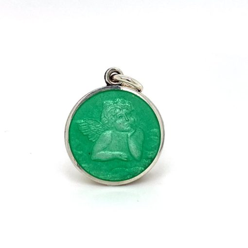 Light Green Cherub Enamel Medal sold by Armbruster Jewelers