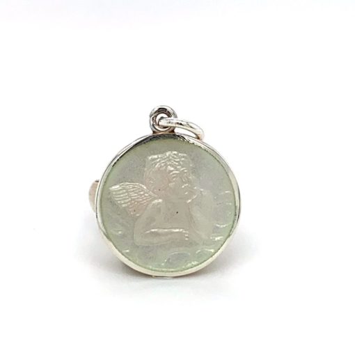 White Cherub Enamel Medal sold by Armbruster Jewelers
