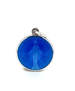 French Blue Miraculous Mary Enamel Medal sold by Armbruster Jewelers