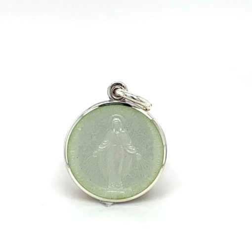White Miraculous Mary Enamel Medal sold by Armbruster Jewelers