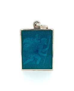 Aqua Rectangle St. Christopher Enamel Medal sold by Armbruster Jewelers