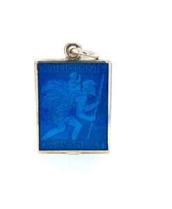 Caribbean Blue Rectangle St. Christopher Enamel Medal sold by Armbruster Jewelers