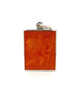Coral Rectangle St. Christopher Enamel Medal sold by Armbruster Jewelers