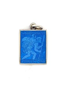 French Blue Rectangle St. Christopher Enamel Medal sold by Armbruster Jewelers