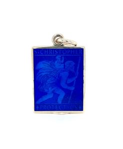 Royal Blue Rectangle St. Christopher Enamel Medal sold by Armbruster Jewelers