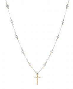 Pearl Station Necklace with Cross
