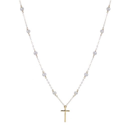 Pearl Station Necklace with Cross